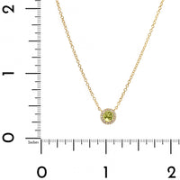 14K Yellow Gold Round Peridot and Diamond Halo Pendant Necklace