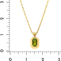18K Yellow Gold Bezel Set Cushion Cut Peridot Pendant Necklace