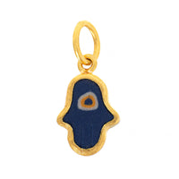 24K Yellow Gold Blue Quartz Evil Eye Hamsa Charm