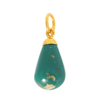 24K Yellow Gold Turquoise Teardrop Charm