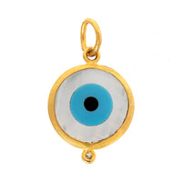 24K Yellow Gold Mother Of Pearl and Diamond Evil Eye Charm