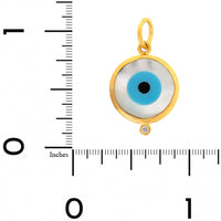 24K Yellow Gold Mother Of Pearl and Diamond Evil Eye Charm