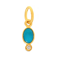 24K Yellow Gold Oval Turquoise and Diamond Charm