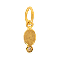 24K Yellow Gold Oval Turquoise and Diamond Charm