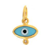 24K Yellow Gold Turquoise Mother Of Pearl and Diamond Evil Eye Charm