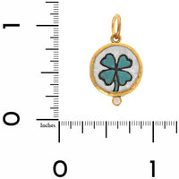 24K Yellow Gold White Quartz and Diamond Green Clover Charm