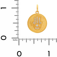 24K Yellow Gold Diamond Round Evil Eye Hamsa Charm