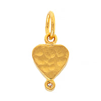 24K Yellow Gold Coral and Diamond Heart Charm