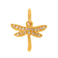 24K Yellow Gold Pave Diamond Dragonfly Charm