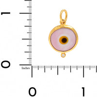 24K Yellow Gold Pink Mother Of Pearl and Diamond Evil Eye Charm