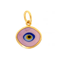 24K Yellow Gold Pink Glass Evil Eye Charm