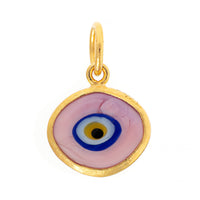 24K Yellow Gold Pink Glass Evil Eye Charm