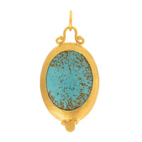 24K Yellow Gold Oval Turquoise and Diamond Athena's Owl Charm