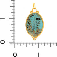 24K Yellow Gold Oval Turquoise and Diamond Athena's Owl Charm