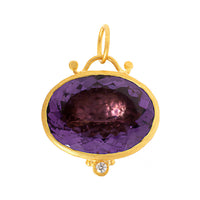 24K Yellow Gold Oval Amethyst and Diamond Charm