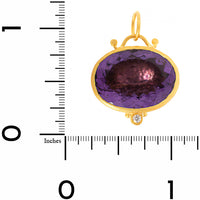 24K Yellow Gold Oval Amethyst and Diamond Charm