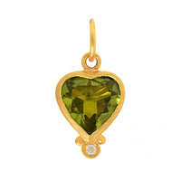 24K Yellow Gold Peridot and Diamond Heart Charm