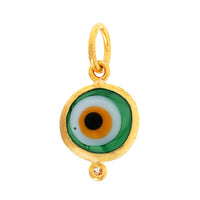 24K Yellow Gold Green Glass and Diamond Evil Eye Charm