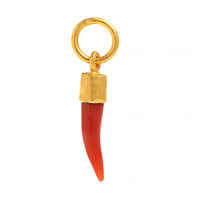 24K Yellow Gold Tiny Italian Coral Horn Charm