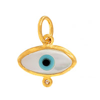 24K Yellow Gold Mother Of Pearl and Diamond Evil Eye Charm