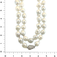 Eclat Jewels Platinum White South Sea Pearl and Diamond Baroque Necklace