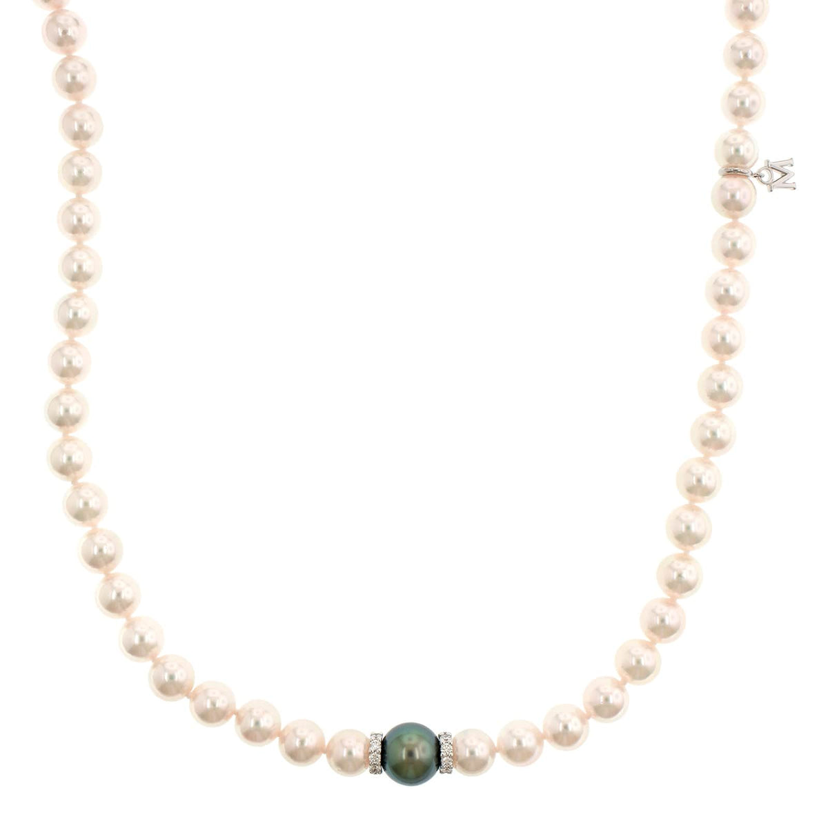 Mikimoto 18K White Gold, Akoya Pearls, and Diamond Necklace