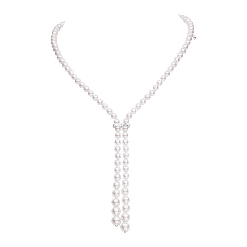 Mikimoto 18K White Gold Graduated Akoya Pearl Diamond Necklace