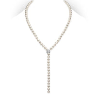 Mikimoto 18K White Gold Akoya Cultured Pearl and Diamond Lariat Necklace