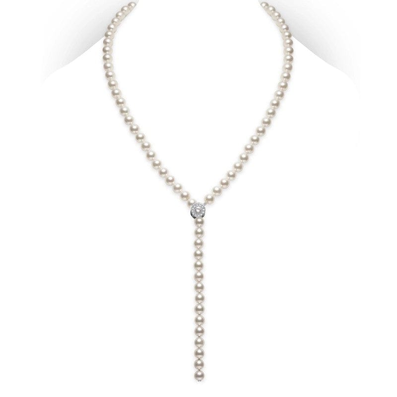 Mikimoto 18K White Gold Akoya Cultured Pearl and Diamond Lariat Necklace