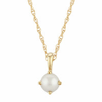 14K Yellow Gold Small Prong Set Pearl Pendant Necklace