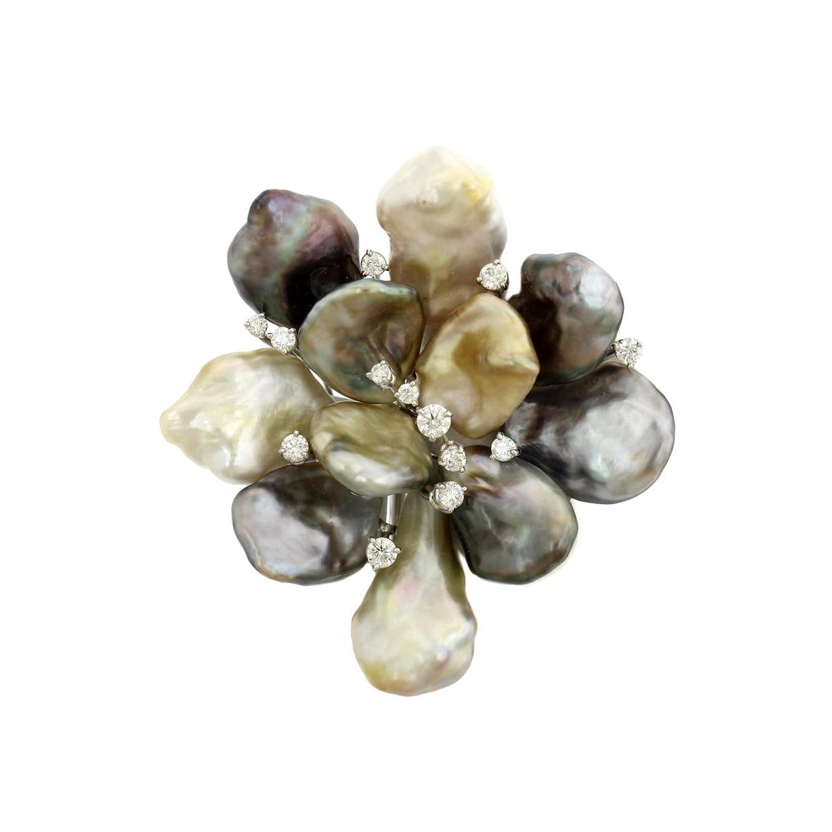 Mikimoto 18K White Gold South Sea Pearl And Diamond Flower Pin