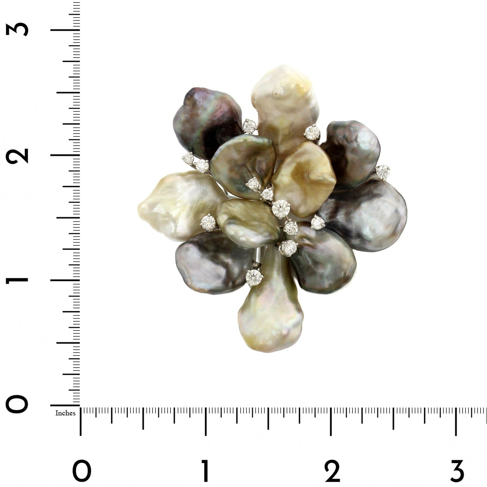 Mikimoto 18K White Gold South Sea Pearl And Diamond Flower Pin