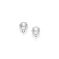 Mikimoto 18K White Gold White South Sea Pearl and Diamond Stud Earrings