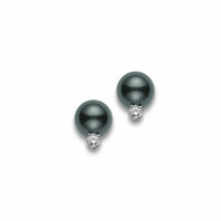 Mikimoto 18K White Gold Black South Sea Pearl and Diamond Stud Earrings