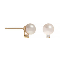 14K Yellow Gold Pearl and Diamond Stud Earrings