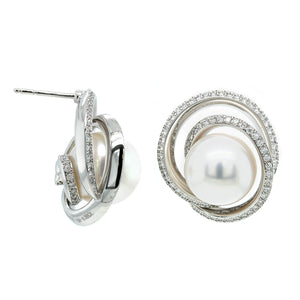 Mikimoto 18K White Gold White south Sea Pearl Diamond Swirl Earrings