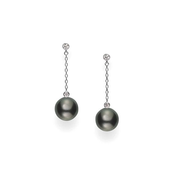 18K White Gold Black South Sea Cultured Pearl and Diamond Drop Earrings