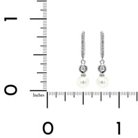 14K White Gold Pave Diamond & Pearl Drop Huggie Earrings