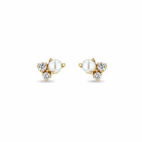 Zoe Chicco 14K Yellow Gold Pearl and Diamond Cluster Stud Earrings
