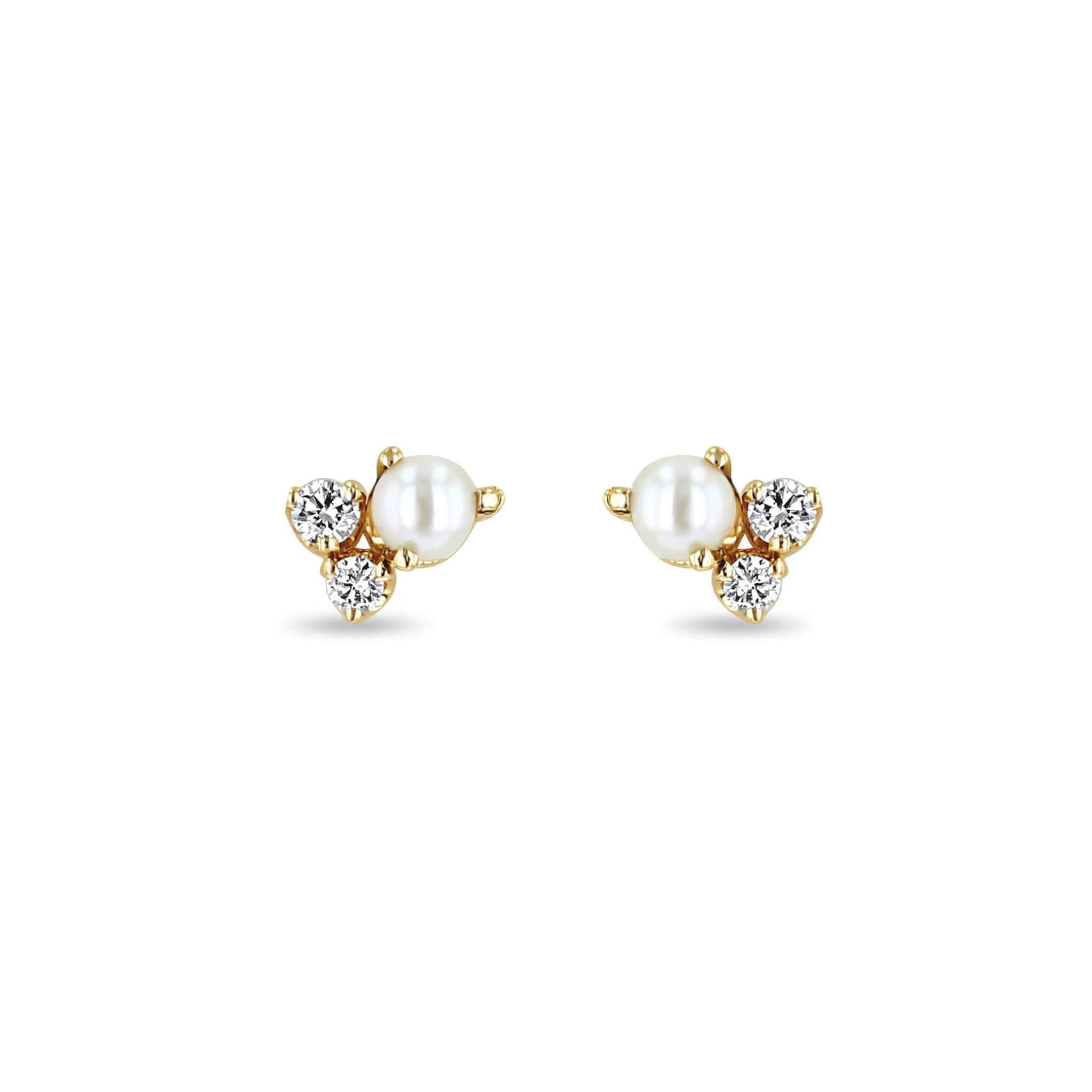 Zoe Chicco 14K Yellow Gold Pearl and Diamond Cluster Stud Earrings