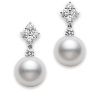 Mikimoto 18K White Gold White South Sea Cultured Pearl Drop Diamond Earrings