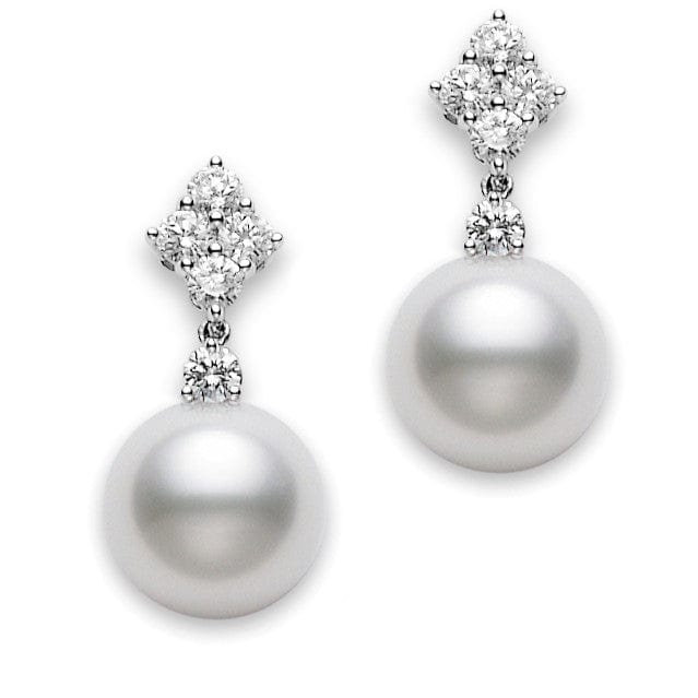 Mikimoto 18K White Gold White South Sea Cultured Pearl Drop Diamond Earrings