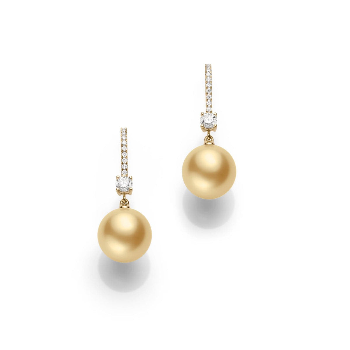 18K Yellow Gold South Sea Cultured Pearl Drop Earrings with Diamonds