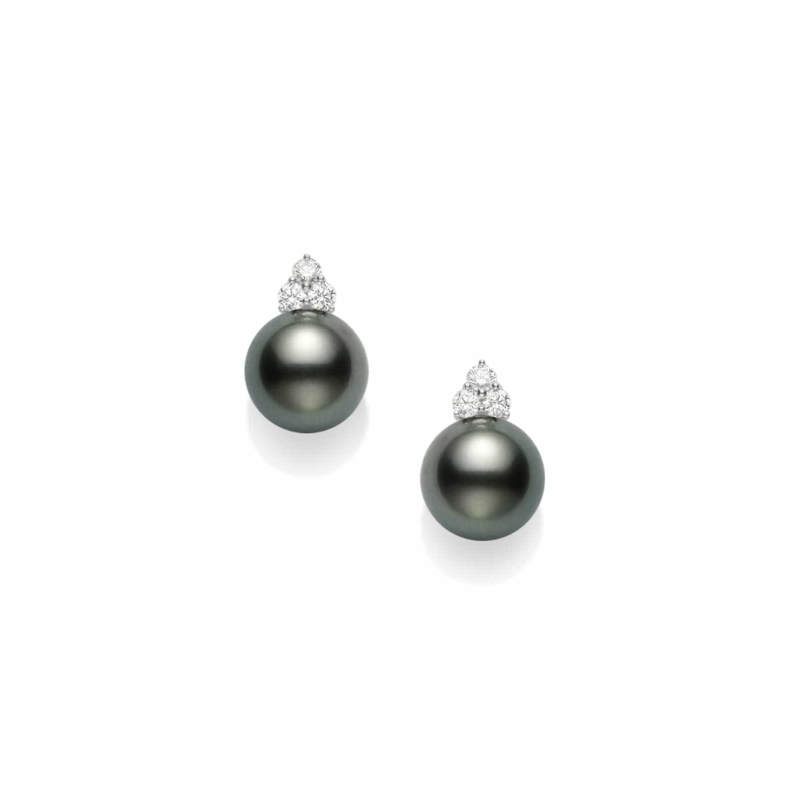 18K White Gold & Black South Sea Cultured Pearl Drop Earrings with Diamonds