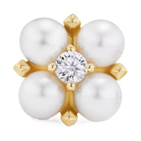 Petite Modern Renaissance Pearl Stud Earrings 18K Yellow Gold with Pearls and Diamonds, 7.8mm