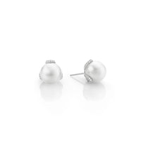 Mikimoto 18K White Gold White South Sea Pearl and Diamond Stud Earrings