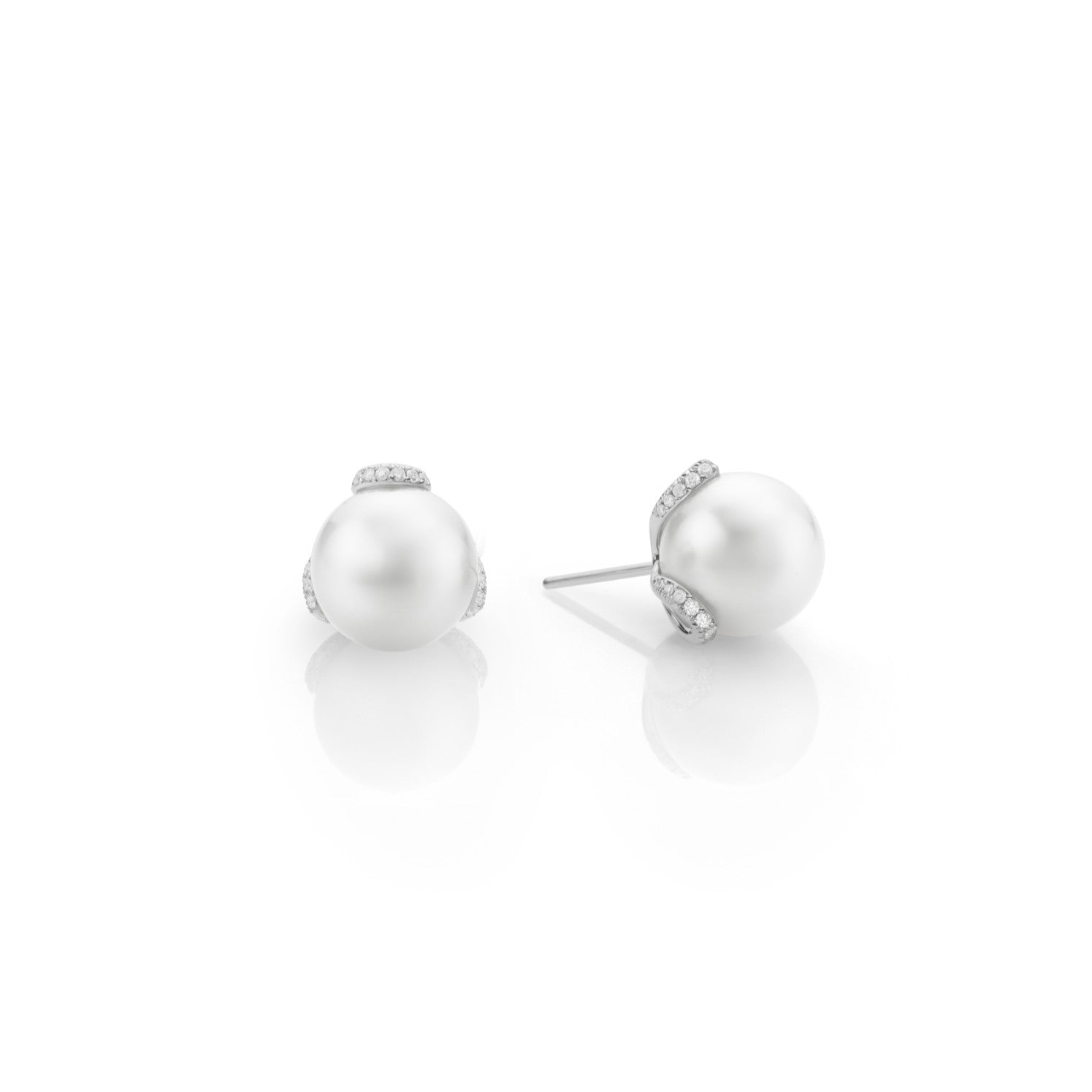 Mikimoto 18K White Gold White South Sea Pearl and Diamond Stud Earrings
