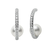 Mikimoto Akoya Cultured Pearl and Diamond Hoop Earrings
