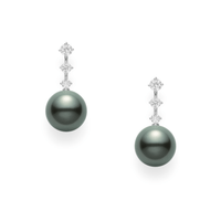 Mikimoto 18K White Gold Black South Sea Pearl and Diamond Drop Earrings