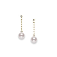 Mikimoto 18K Yellow Gold Akoya Cultured Pearl and Diamond Drop Earrings
